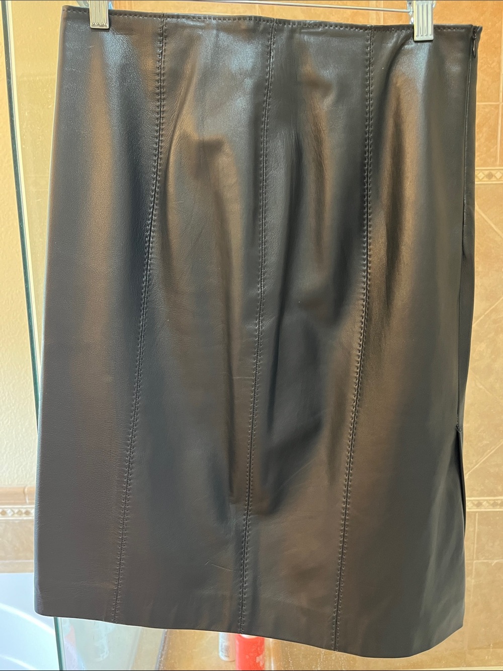 Les Copains Black Faux Leather Pencil Skirt with Vertical Seams
